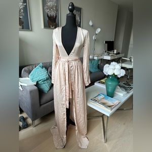 Blush Satin Romper with Train